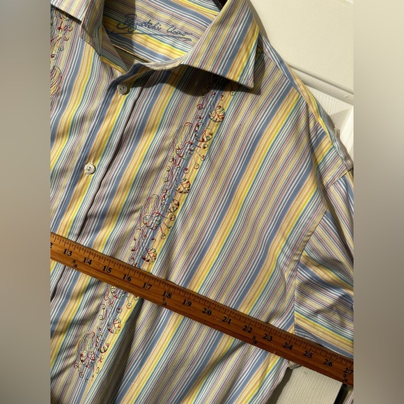 BUGATCHI UOMO XL Pastel Stripe Decorative Vertical Embroidery Spread Collar NICE - Picture 9 of 15
